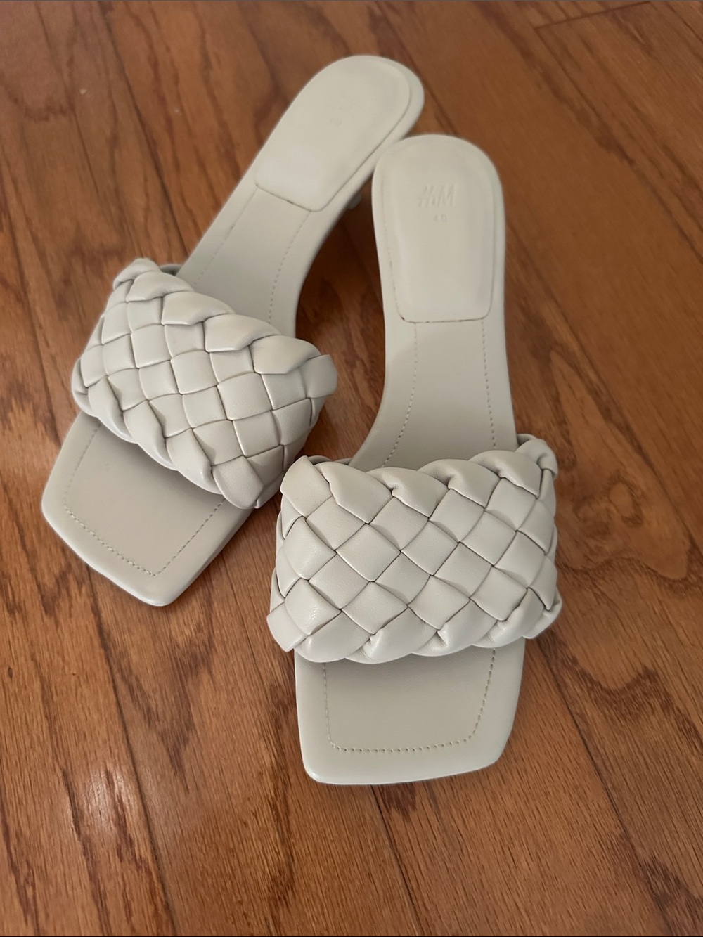H&M Light Grey Braided Square-Toe Slide Sandals